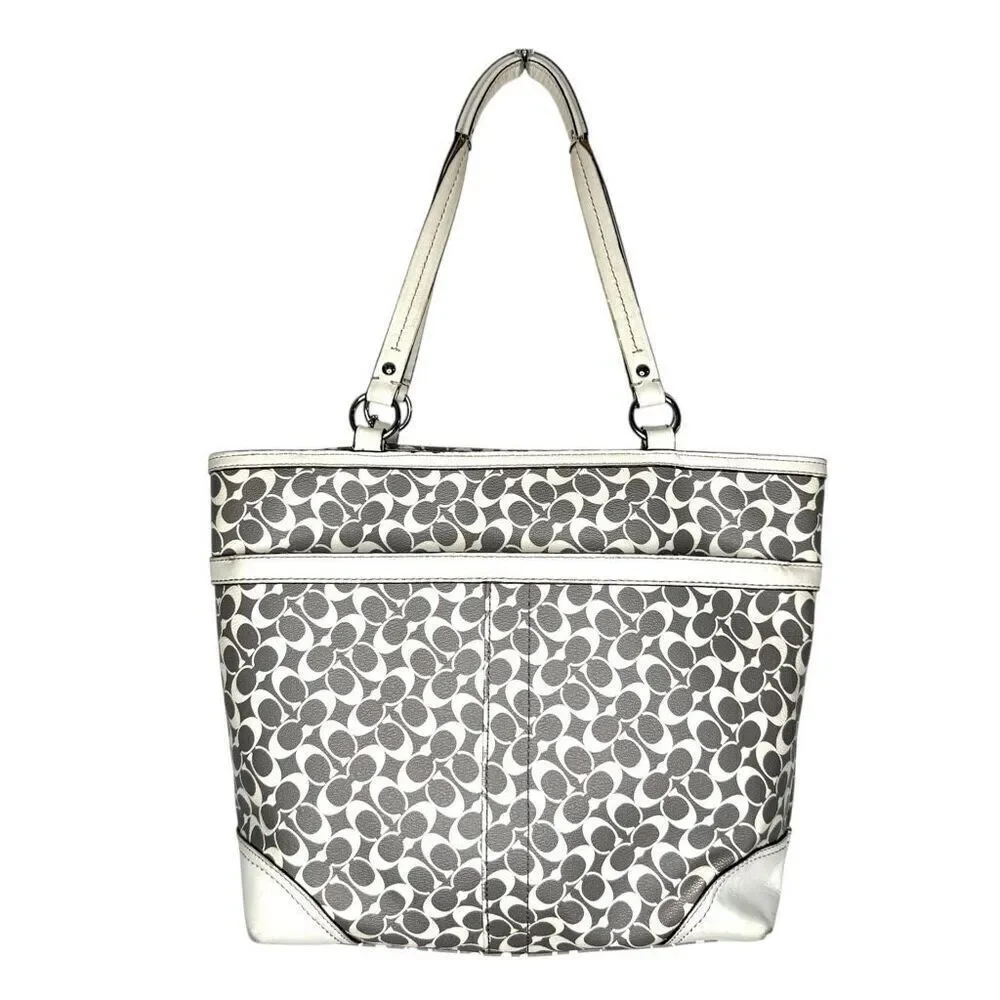 Coach Heritage Signature Stripe Pink White Tote Bag F15137